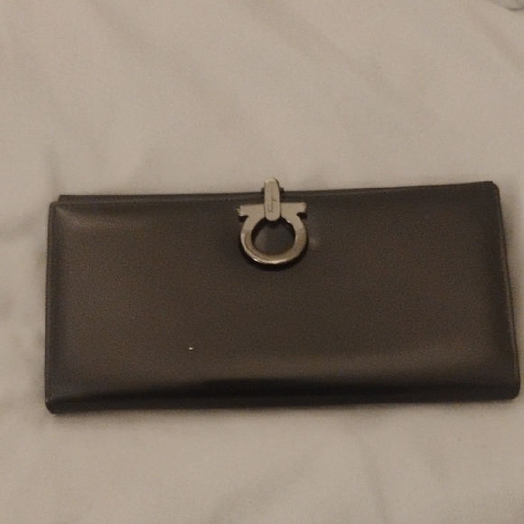 Salvatore Ferragamo Handbags - Salvatore Ferragamo Black Leather Wallet with Silver Accent